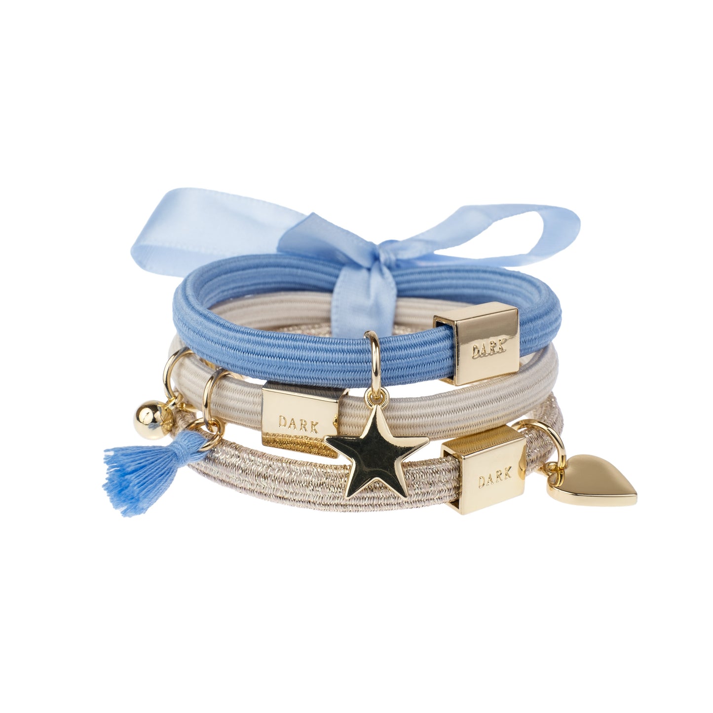DARK Hair Ties Charm Combo Sand & Blues With Gold 3pcs