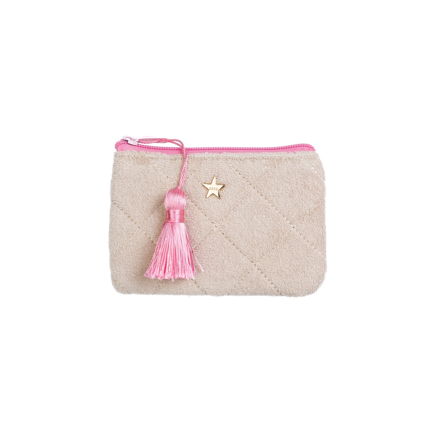DARK Terry Quilted Mini Pouch Sand With Pink