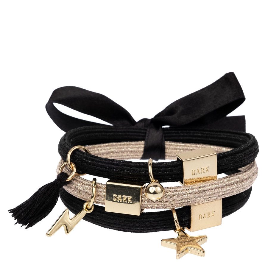 Hair Ties With Charms Combo All Black With Gold