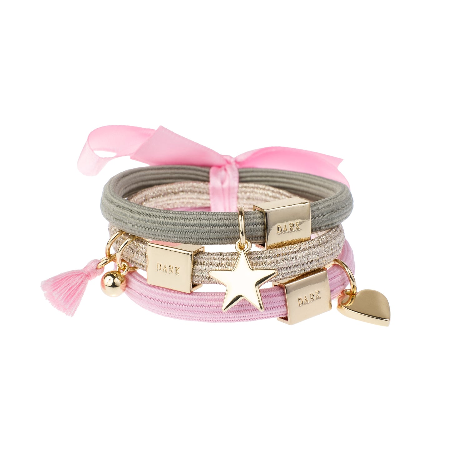 Hair Ties Charm Combo Pink & Green With Gold 3pcs