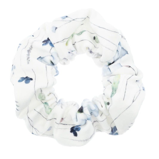 DARK Velvet Scrunchie Blue Tones Flower Pattern