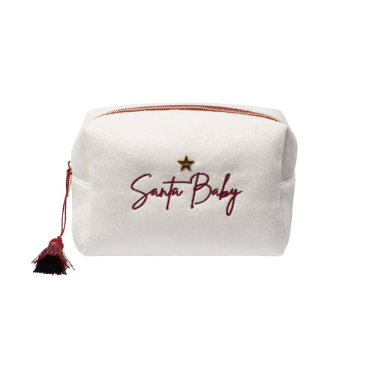 Dark Velvet Square Quilted Make-Up Pouch Small Santa