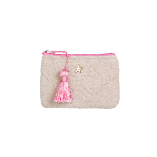 DARK Terry Quilted Mini Pouch Sand With Pink