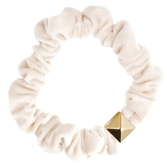 Dark Velvet Mini Scrunchie Off White