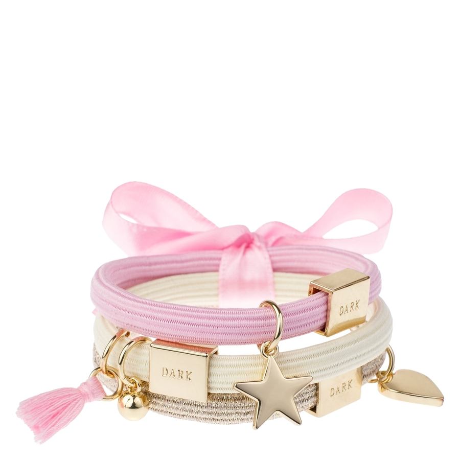 Dark Hair Ties Charm Combo Yellow & Pink With Gold 3pcs